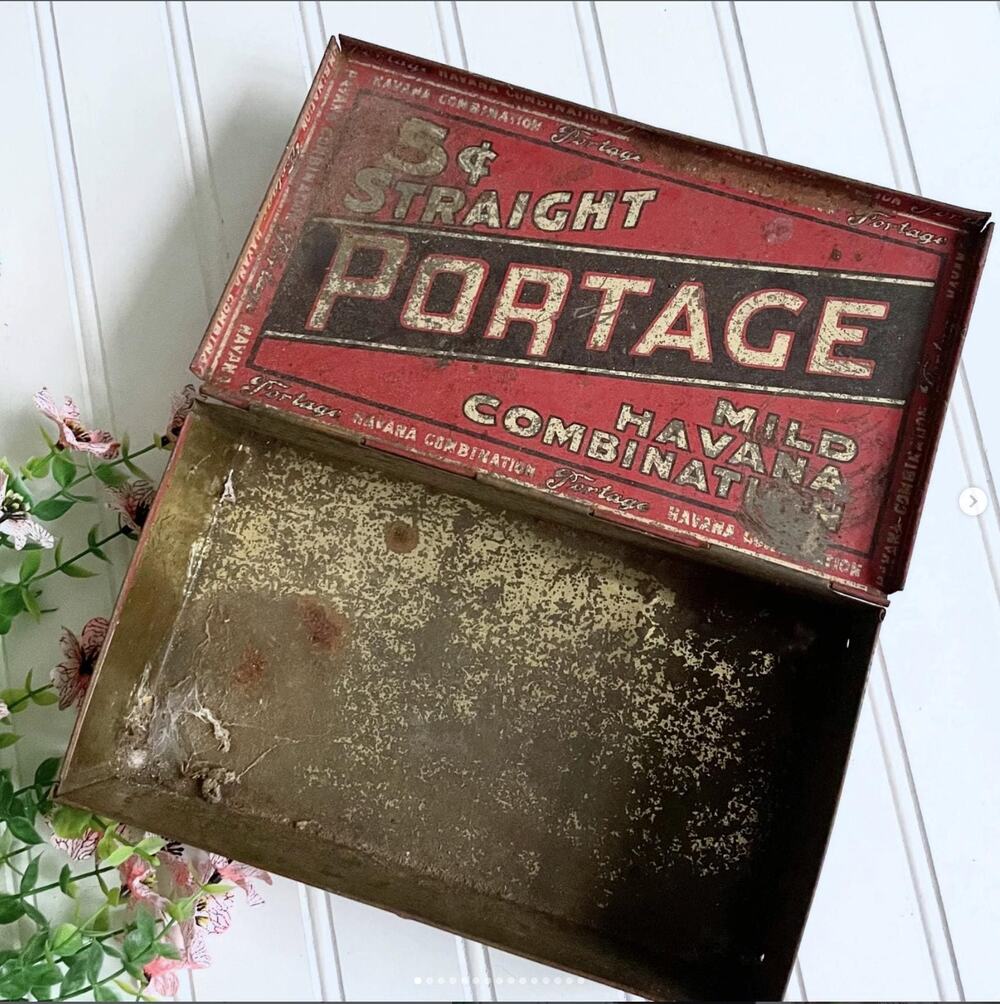 Vintage Rusty Red Portage Cigar Tin Hinged Lid EMPTY